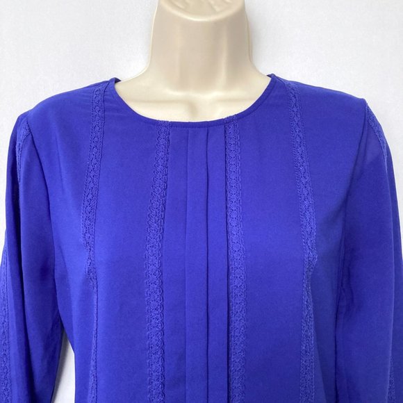 J. CREW Purple Blue Long Sleeve Pleated Top - Picture 2 of 4